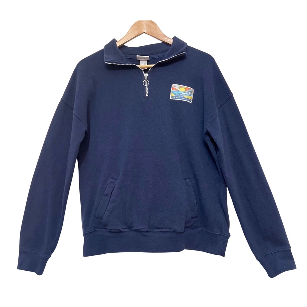 Y2K Ron Jon Surf Shop Mens Navy Blue Quarter‎ Zip Pullover Sweatshirt Large